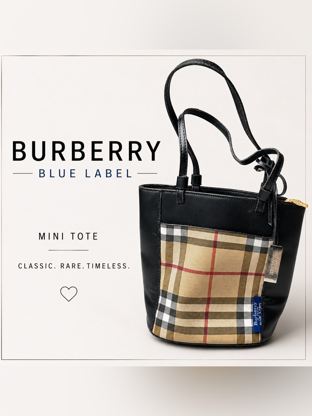 Burberry Blue Label Mini Tote Bag Nova Check Black Vintage Y2K Japan